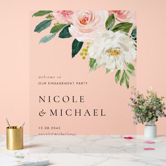 Waterverf  Tuin Bloemen Verlovingsfeest Acryl Bord (Huwelijk)