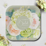 Waterverf Tuin Bloemen Vrijgezellenfeest Papieren Bordje<br><div class="desc">Mooie waterverf witte en groene hortensia's,  roze en crème rozen,  madeliefjes,  kleine bloesems en bladeren op salie groen,  personaliseer deze papieren borden voor uw vrijgezellenfeest,  verlovingsfeest,  bruiloft of elke gelegenheid met uw gegevens in chique belettering. OVEREENKOMENDE objecten in ons collectie.</div>