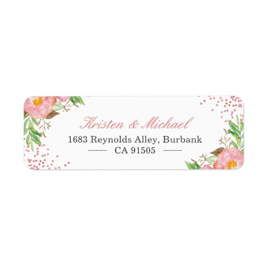 Waterverf Tuin Botanische Blush Roze Floral Etiket (Voorkant)