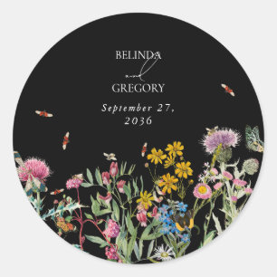 Waterverf Tuin Bruiloft Zwart Boho Ronde Sticker