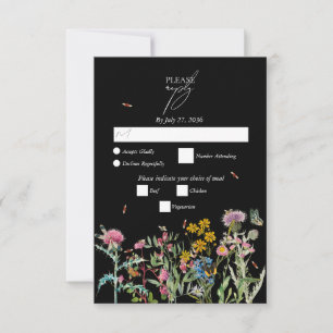 Waterverf Tuin Bruiloft Zwart Boho RSVP Kaartje