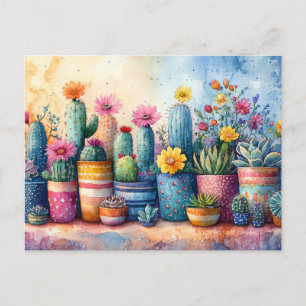 Waterverf tuin Cactus en bloemen Briefkaart