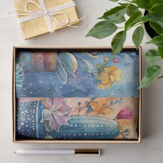 Waterverf Tuin Cactus en Bloemen Decoupage Tissuepapier (Geschenk)