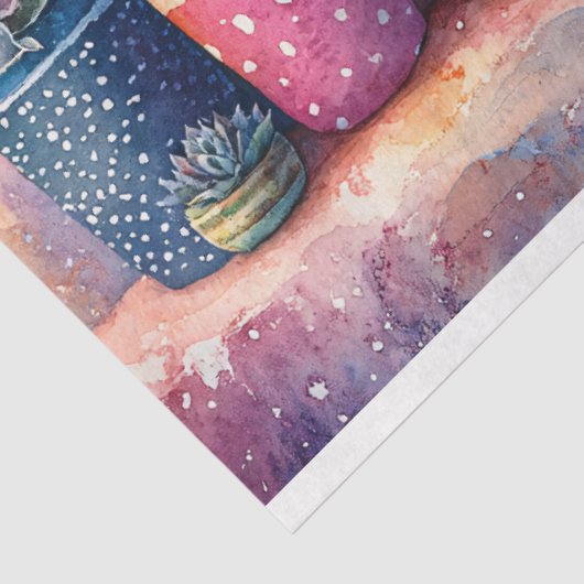 Waterverf Tuin Cactus en Bloemen Decoupage Tissuepapier (Detail)