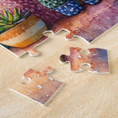Waterverf tuin Cactus en bloemen Legpuzzel (Zijkant)
