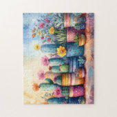Waterverf tuin Cactus en bloemen Legpuzzel (Verticaal)
