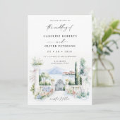 Waterverf Tuin Meer Italiaans Landschap Trouwen Kaart (Staand voorkant)