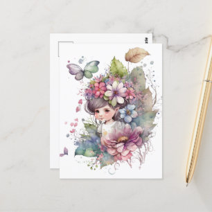 Waterverf Tuin Meisje - Baby Fairy Briefkaart