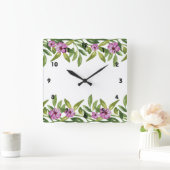 Waterverf tuin met groene en paarse bloemen vierkante klok (Huis)