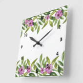 Waterverf tuin met groene en paarse bloemen vierkante klok (Hoek)