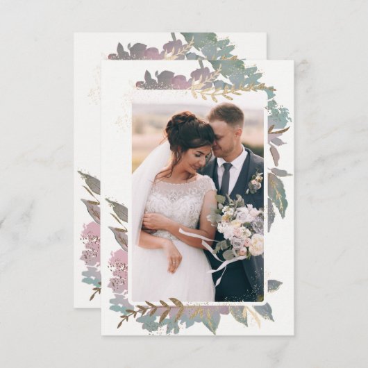 Waterverf Tuin met Ingelijste Aangepaste Trouwfoto Bedankkaart (Voorkant / Achterkant)