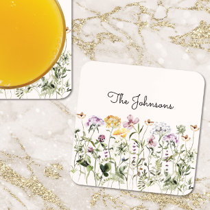 Waterverf Tuin met Wilde Bloemen en Monogram Bier Onderzetter