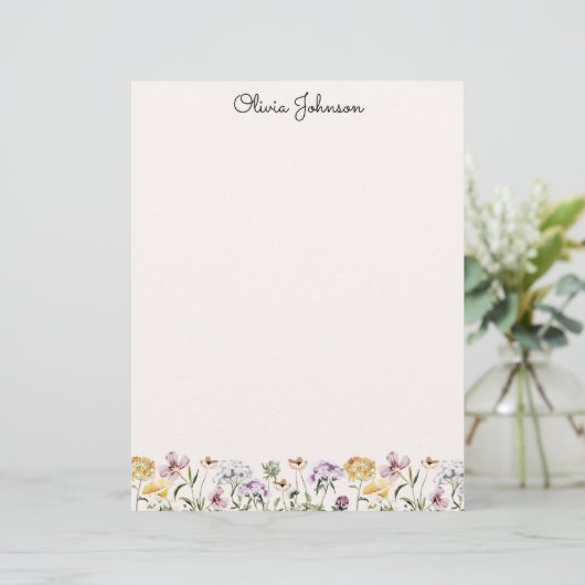 Waterverf Tuin met Wilde Bloemen en Monogram Briefhoofd (Staand voorkant)