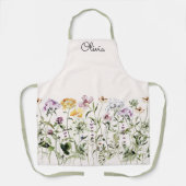 Waterverf Tuin met Wilde Bloemen en Monogram Schort (Voorkant)