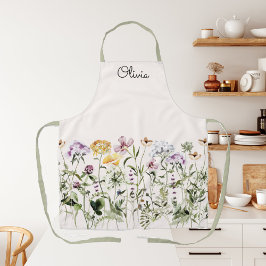 Waterverf Tuin met Wilde Bloemen en Monogram Schort