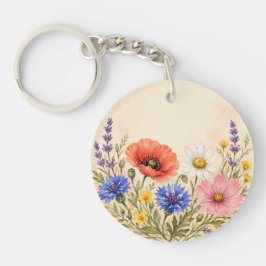 Waterverf Tuin Met Wilde Bloemen Sleutelhanger