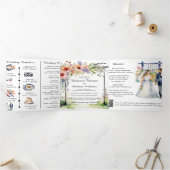 Waterverf Tuin Omheining Wildflower Bruiloft QR Co Drieluik Uitnodiging (Binnen)