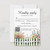 Waterverf Tuin Omheining Wildflower Bruiloft QR Co RSVP Kaartje (Voorkant)