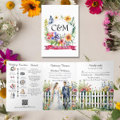 Waterverf Tuin Poort Wildbloemen Bruiloft QR Code Drieluik Uitnodiging