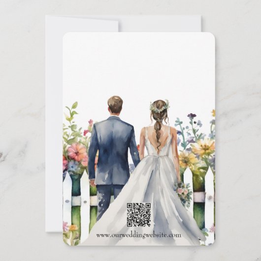 Waterverf Tuin Poort Wildbloemen Bruiloft QR Code Kaart (Achterkant)