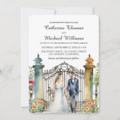 Waterverf Tuin Poort Wildbloemen Bruiloft QR Code Kaart (Voorkant)