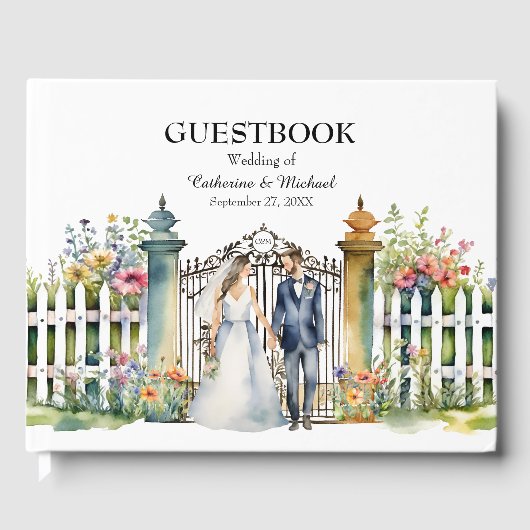 Waterverf Tuin Poort Wildbloemen Tuin Bruiloft Gastenboek (Voorkant)