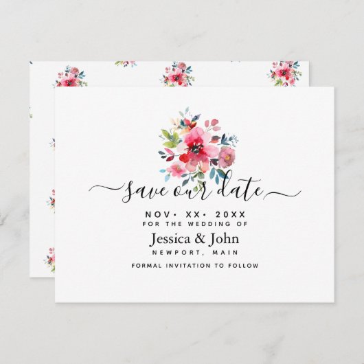 Waterverf Tuin Roos, Bewaar onze Datum Kaart (Voorkant / Achterkant)