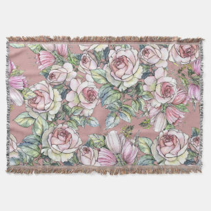 Waterverf Tuin: Roos Tulp Elegance. Deken