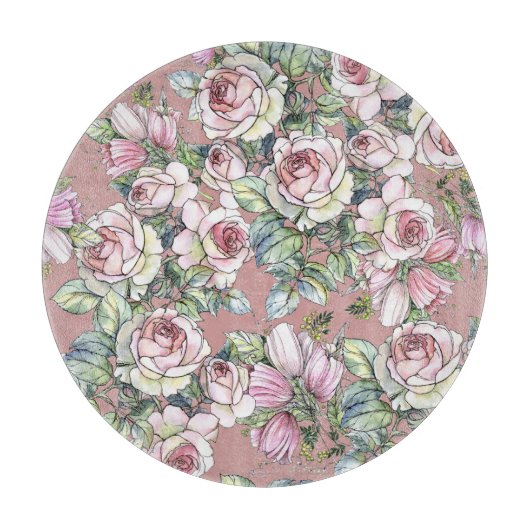 Waterverf Tuin: Roos Tulp Elegance. Snijplank (Voorkant)