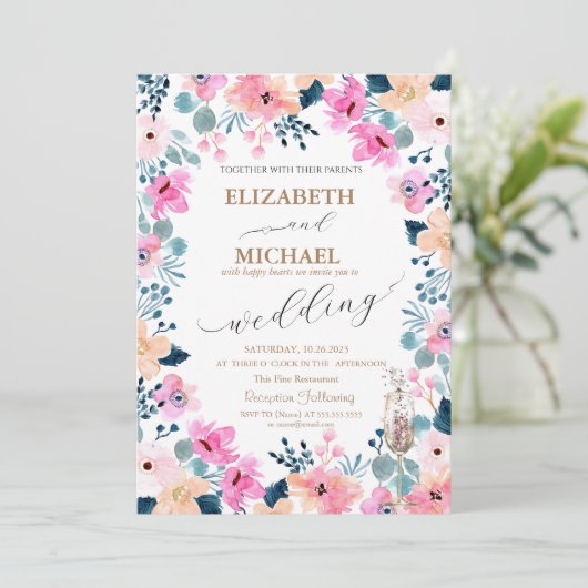 Waterverf Tuin Roze Bloemen Kaart (Staand voorkant)