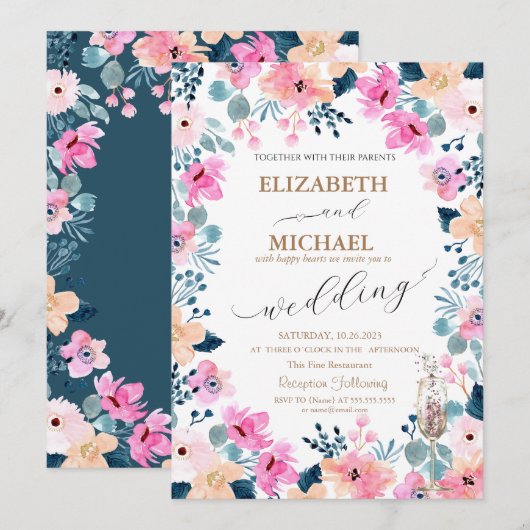 Waterverf Tuin Roze Bloemen Kaart (Voorkant / Achterkant)