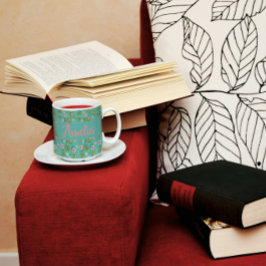 Waterverf tuin roze licht blauwgroen patroon koffiemok