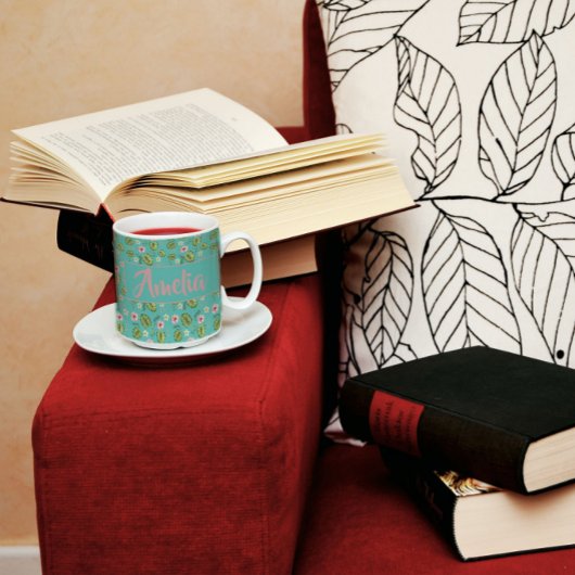 Waterverf tuin roze licht blauwgroen patroon koffiemok