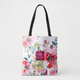 Waterverf Tuin Rozen, Ombre Red+Monogram Tote Bag