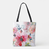 Waterverf Tuin Rozen, Ombre Red+Monogram Tote Bag (Achterkant)