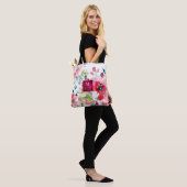 Waterverf Tuin Rozen, Ombre Red+Monogram Tote Bag (Op model)