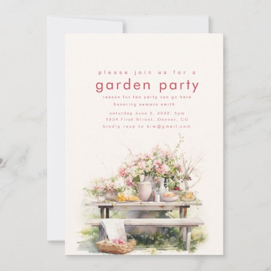 Waterverf Tuin Thee Party Uitnodiging (Voorkant)