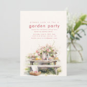 Waterverf Tuin Thee Party Uitnodiging (Staand voorkant)