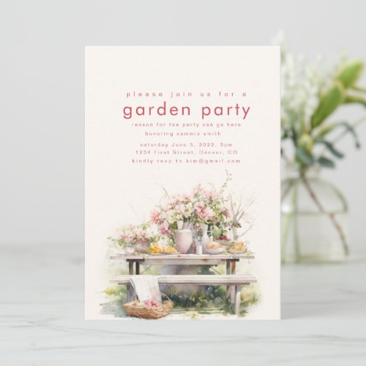 Waterverf Tuin Thee Party Uitnodiging (Staand voorkant)