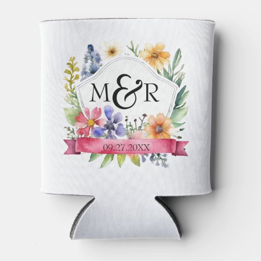 Waterverf tuin wilde bloemen bruiloft monogram blikjeskoeler (Voorkant)