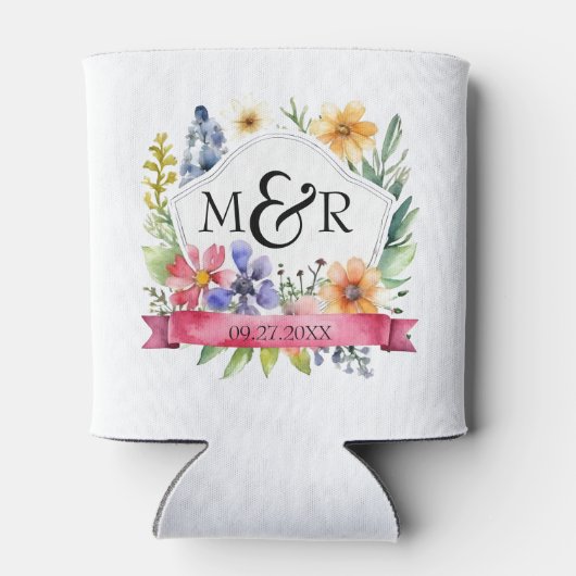 Waterverf tuin wilde bloemen bruiloft monogram blikjeskoeler (Achterkant)