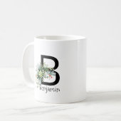 Waterverf tuinbloem monogram zwarte koffie mok (Voorkant links)