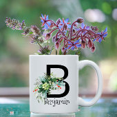 Waterverf tuinbloem monogram zwarte koffie mok