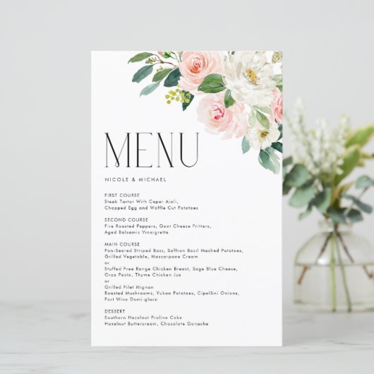 Waterverf  Tuinbloemen Bruiloft Menu Kaart (Staand voorkant)