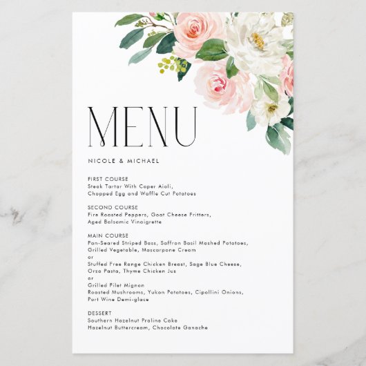 Waterverf  Tuinbloemen Bruiloft Menu Kaart (Voorkant)