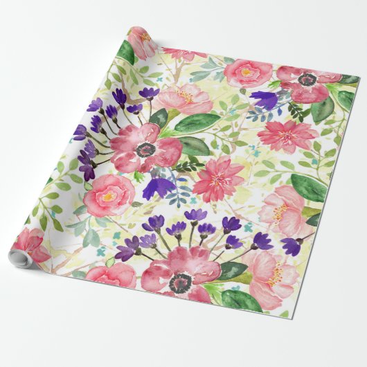 Waterverf tuinbloemen cadeaupapier (Uitgerold)