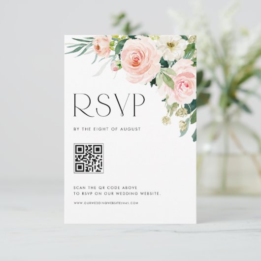 Waterverf Tuinbloemen Huwelijk QR Code RSVP Kaartje (Staand voorkant)