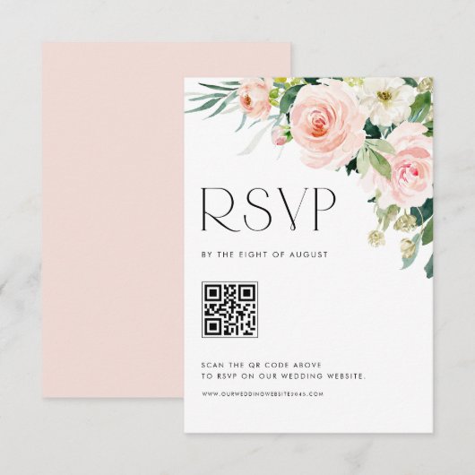 Waterverf Tuinbloemen Huwelijk QR Code RSVP Kaartje (Voorkant / Achterkant)