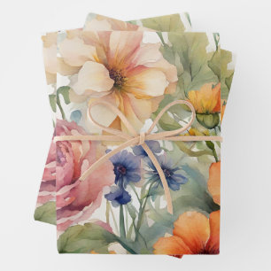  Waterverf Tuinbloemen in Bloom Inpakpapier Vel