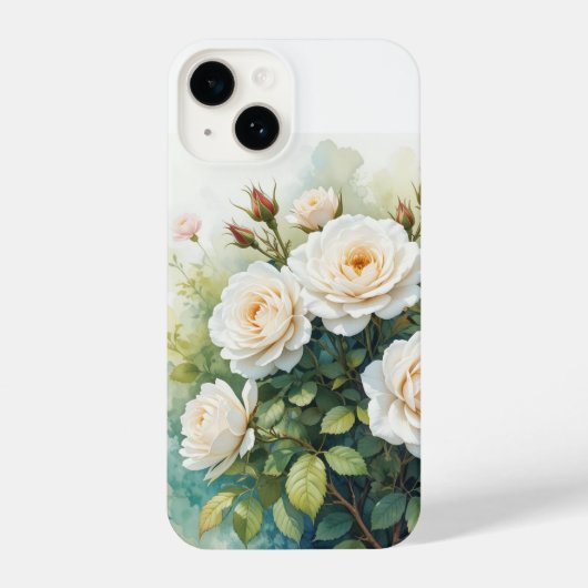 Waterverf tuinbloemen witte rozen iPhone hoesje (Achterkant)
